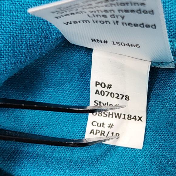 Market & Spruce Top Womens 2X Blue Linen Blend Ashlea Pleated Bell Sleeve V-Neck - Picture 7 of 11